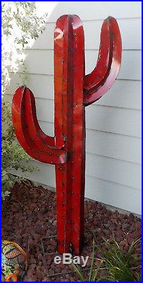 Metal Yard Art Saguaro Cactus Sculpture 52 (4' 4) Tall Red