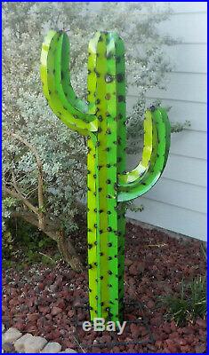 Metal Yard Art Saguaro Cactus Sculpture 52 (4' 4) Tall Two-tone Green