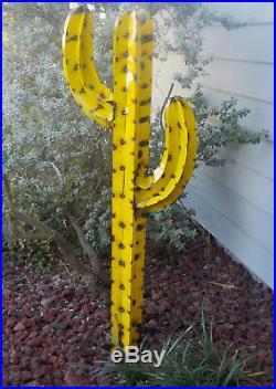 Metal Yard Art Saguaro Cactus Sculpture 52 (4' 4) Tall Yellow