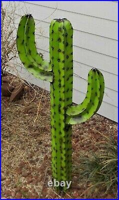 Metal Yard Art Saguaro Cactus Sculpture 54 Tall Lime Green