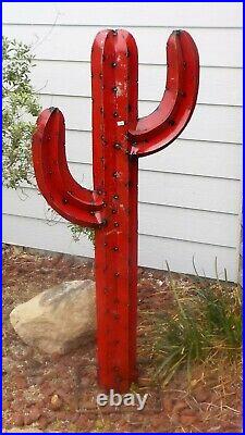 Metal Yard Art Saguaro Cactus Sculpture 54 Tall Red