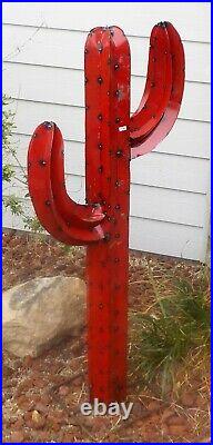 Metal Yard Art Saguaro Cactus Sculpture 54 Tall Red