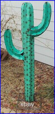 Metal Yard Art Saguaro Cactus Sculpture 54 Tall Teal