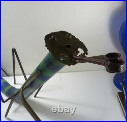 Metal Yard Art Sculpture Grasshopper Smoking a Pipe