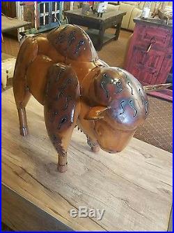 Mexican Recycled Distressed Metal Garden Yard Art Brown Bison