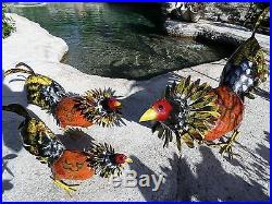 Mexican Recycled Distressed Metal Garden Yard Art Fighting Cock Rooster Pair