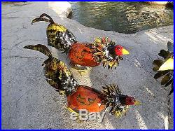 Mexican Recycled Distressed Metal Garden Yard Art Fighting Cock Rooster Pair