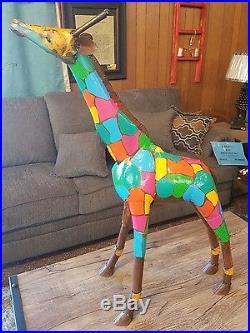 Mexican Recycled Distressed Metal Garden Yard Art Multi Color Giraffe Xtra Large