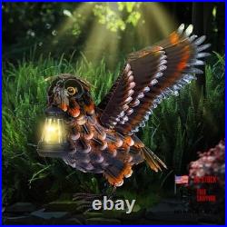 Modista Metal Yard Art Decor Owl Garden Statues Sculptures with Solar Lamp for