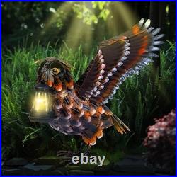 Modista Metal Yard Art Decor Owl Garden Statues Sculptures with Solar Lamp for