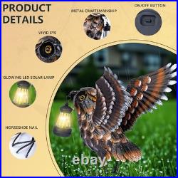 Modista Metal Yard Art Decor Owl Garden Statues Sculptures with Solar Lamp for
