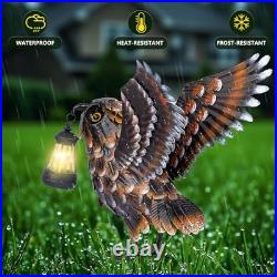 Modista Metal Yard Art Decor Owl Garden Statues Sculptures with Solar Lamp for