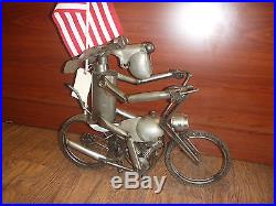 Motorcycle dog yard art metal biker sculpture handmade