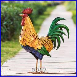 Multicolor Freestanding Rooster Sculpture Perfect Outdoor & Indoor Accent