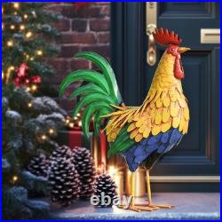 Multicolor Freestanding Rooster Sculpture Perfect Outdoor & Indoor Accent