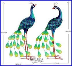 Multicolor Peacocks Large Outdoor Metal Statue Solar Lawn Sculpture Garden Yard