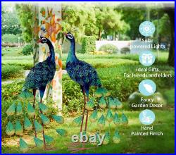 Multicolor Peacocks Large Outdoor Metal Statue Solar Lawn Sculpture Garden Yard