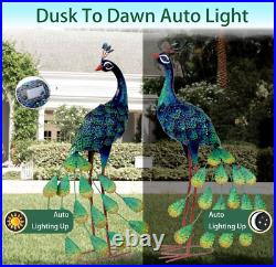 Multicolor Peacocks Large Outdoor Metal Statue Solar Lawn Sculpture Garden Yard