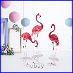 NEW 3PCS Flamingo Garden Statue Pink Sculpture Decor Yard Art Metal Statues New