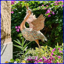 NEW Metal Crane Sculpture Garden Decor Yard Art Bird Statue Patio Lawn, Outdoor