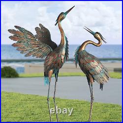 NEW Metal Crane Sculpture Garden Decor Yard Art Bird Statue Patio Lawn Set of 2