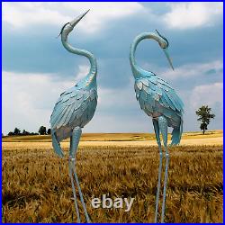 NEW Metal Crane Sculpture Garden Decor Yard Art Bird Statue Patio Lawn Set of 2