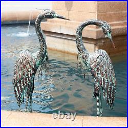 NEW Metal Crane Sculpture Garden Decor Yard Art Bird Statue Patio Lawn Set of 2