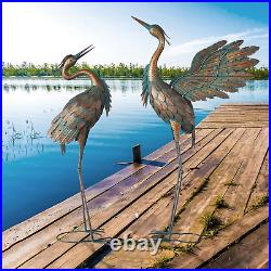 NEW Metal Crane Sculpture Garden Decor Yard Art Bird Statue Patio Lawn Set of 2