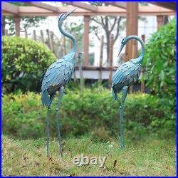 NEW Metal Crane Sculpture Garden Decor Yard Art Bird Statue Patio Lawn Set of 2