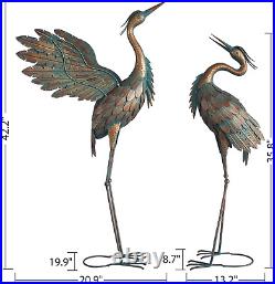 NEW Metal Crane Sculpture Garden Decor Yard Art Bird Statue Patio Lawn Set of 2