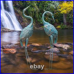 NEW Metal Crane Sculpture Garden Decor Yard Art Bird Statue Patio Lawn Set of 2