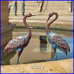 NEW Metal Crane Sculpture Garden Decor Yard Art Bird Statue Patio Lawn Set of 2