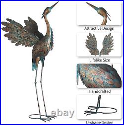 NEW Metal Crane Sculpture Garden Decor Yard Art Bird Statue Patio Lawn Set of 2