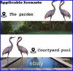 NEW Metal Crane Sculpture Garden Decor Yard Art Bird Statue Patio Lawn Set of 2