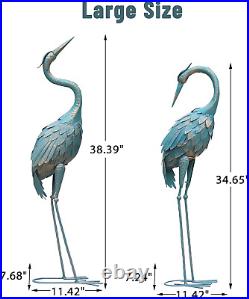 NEW Metal Crane Sculpture Garden Decor Yard Art Bird Statue Patio Lawn Set of 2