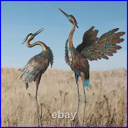 NEW Metal Crane Sculpture Garden Decor Yard Art Bird Statue Patio Lawn Set of 2