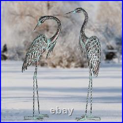 NEW Metal Crane Sculpture Garden Decor Yard Art Bird Statue Patio Lawn Set of 2