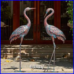 NEW Metal Crane Sculpture Garden Decor Yard Art Bird Statue Patio Lawn Set of 2