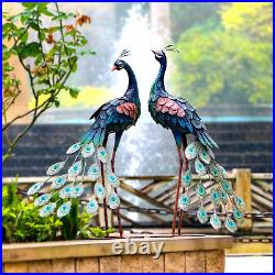 NEW! Metal Peacock Sculpture Garden Decor Yard Art Bird Statue Patio Set of 2