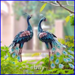 NEW! Metal Peacock Sculpture Garden Decor Yard Art Bird Statue Patio Set of 2