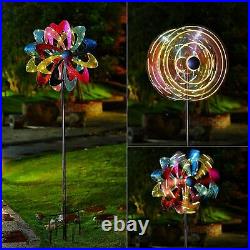 NEW Solar Wind Spinner Sculpture Kinetic Lawn Garden Decor Patio Stake Yard LED