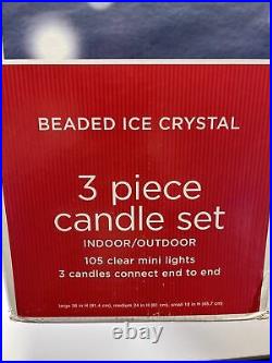 NOS 2008 3 Pc BEADED ICE CRYSTAL 18-36 CANDLES LIGHTED XMAS OUTDOOR YARD DECOR
