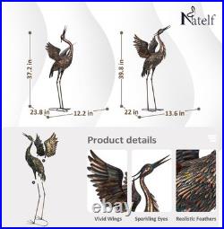 Natelf Garden Crane Statues, Outdoor Large Bird Yard Art Decorations Metal Lawn