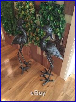 New 2 Cast Iron Metal Heavy Duty Standing Bird Crane Sculpture Home Yard Garden