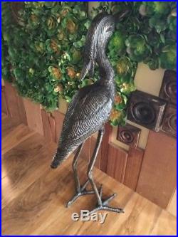 New 2 Cast Iron Metal Heavy Duty Standing Bird Crane Sculpture Home Yard Garden