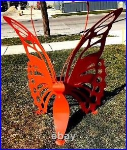 New 2021 Butterfly Yard Sculpture Metal Art Decor 4 Ft Tall Bench Chair Orange