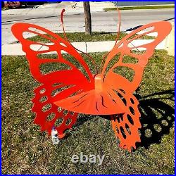 New 2021 Butterfly Yard Sculpture Metal Art Decor 4 Ft Tall Bench Chair Orange