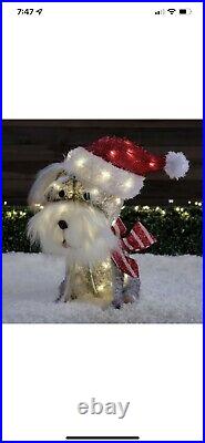 New! 24 Christmas Lighted 3-d Puppy Dog Schnauzer W Santa Hat Led Yard Decor