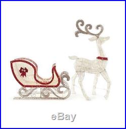 New 65 in. LED Lighted White Deer and 46 in. LED Lighted Sleigh Yard Sculpture