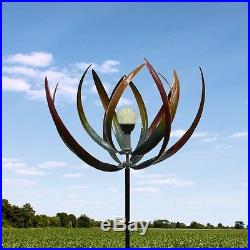 New Garden Solar Leaf Yard Windmill Decor Outdoor Kinetic Metal Art Sculpture